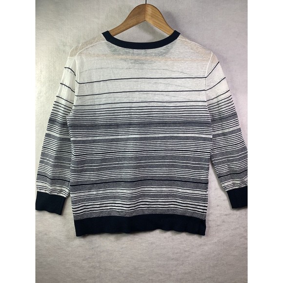 Theory Women's Size Medium Navy Blue White Striped Rainee P Prosecco Sweater Top - Picture 6 of 6